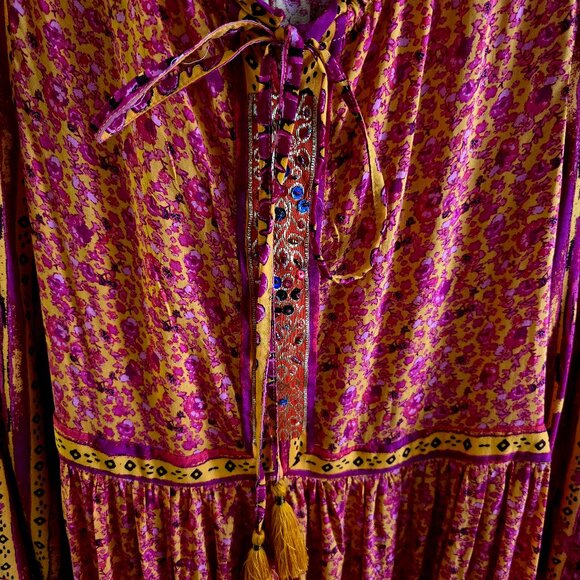 Free People Shocking Pink & Orange Long Flowing Dress - Picture 3 of 6